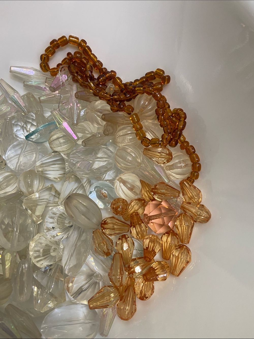 Amber/orange and clear acrylic beads